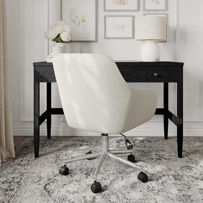 Martha Stewart Rayna Swivel Task Chair with Flared Arms for Home Office in Light Gray Fabric with Polished Nickel Frame