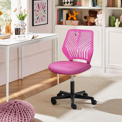 Topeakmart Armless Mesh Office Chair, Ergonomic Desk Chair with Adjustable Height & Support Lumbar, Adjustable Swivel Task Chair Rose Red