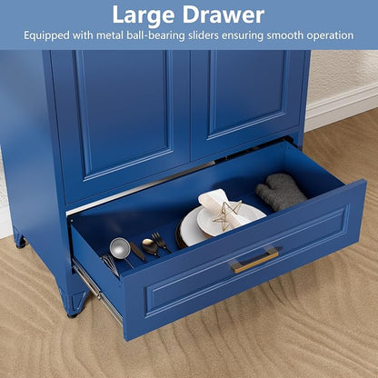 Polup Metal Storage Cabinet,75" Tall Kitchen Pantry Storage Cabinet with Doors and Adjustable Shelves, Blue Metal Pantry Cabinets with Drawer, Large Cupboard for Kitchen, Dining Living Room
