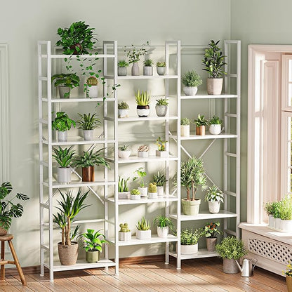 SUPERJARE Triple Bookshelf, Bookcase with 17 Open Display Shelves, Wide Book Shelf Book Case for Home & Office, 6 Tier, White