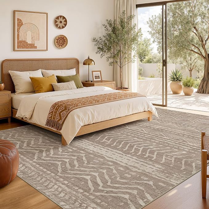 6x8 Area Rugs Living Room: Washable Boho Large Neutral Soft Rug Farmhouse Stain Resistant Modern Indoor Non-Slip Floor Carpet for Bedroom Nursery Kids Playroom Office Dining Room Dorm- Dark Brown