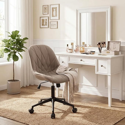 Rowill Modern Office Chair - Ergonomic Swivel Leather Desk Chair with Curved Backrest, Height Adjustable Rolling with Wheels, Perfect for Study Room & Office, Khaki