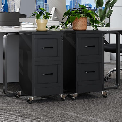 GAIOUS 2 Drawer Mobile File Cabinet with Wheels, Locked Under Desk Cabinet | Metal Filing Cabints with Lock, Black Rolling File Cabinet for Home Office, Fits Letter/Legal/A4 Size