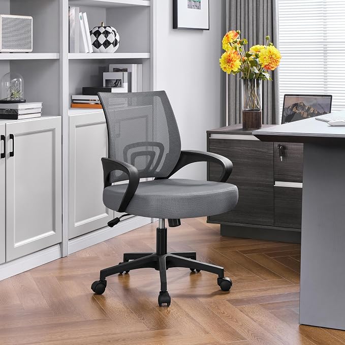 Topeakmart Executive Desk Chair Ergonomic Mesh Back Office Chair Adjustable Work Chair with Lumbar Support and Swivel Rolling Wheels for Home Office Study, Dark Grey