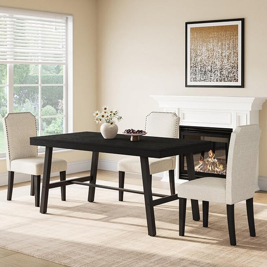 GarveeHome Industrial Dining Table for 2-4, 55" Heavy Duty Rectangular Kitchen Table with 2"×2" Metal Legs, Small Space Dining Table for Kitchen, Dining Room (Black, 55" Non-extendable)