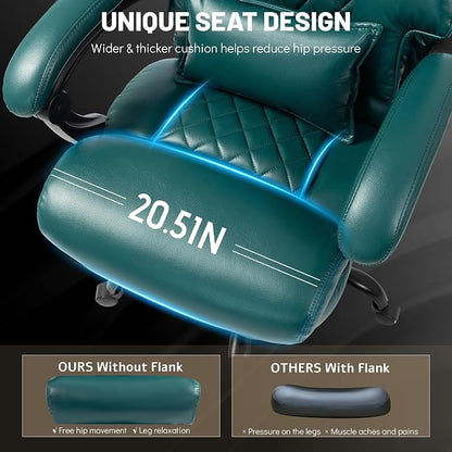 Massage Office Chair with Foot Rest,6 Points Vibration&Heat Executive Office Chairs,Big and Tall Office Chair 500LBS,Ergonomic Desk Chair for Heavy People,Home and Office Computer Chair,Green PU