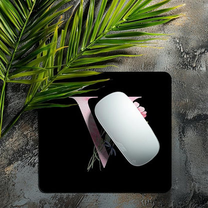 Mouse Pad Pinks Flowers Initial Letters Mousepad Desktop Laptop Computer Accessories Home Office Gaming Work Desk Computer Non-Slip Rubber Monogram Floral Alphabet A-Z mousepad (V)