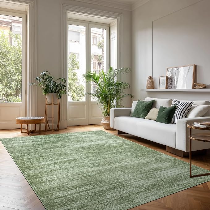 BILEEHOME Abstract Neutral Area Rugs for Living Room Olive Green Nursery 5x8 Rug Non Slip Washable Low Pile Floor Covering Carpet for Playroom Bedroom Loden Green