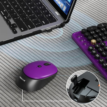Colorful Wireless Computer Keyboards Mouse Combos, UBOTIE Polychrome Round Keycaps Retro PC Keyboards 2.4GHz Radio Frequency Connection with Optical Mouse(Black Purple)