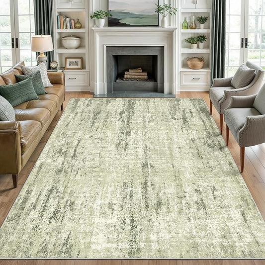Valenrug Washable Rug 5x7 - Stain Resistant 5x7 Area Rugs for Living Room, Non Slip Backing Printed Rugs for Bedroom, Folable Machine Washable Area Rug(Green,5'x7')