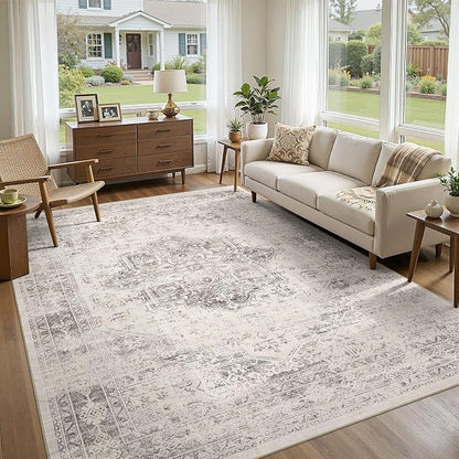 UERMEI 8x10 Area Rug Living Room Rugs - Washable Vintage Soft Large Rug Indoor Floor No Slip Rug Carpet for Bedroom Farmhouse Under Dining Table Home Office Decor - Beige/Camel