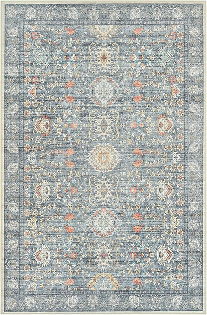 Goideal Washable Rug 4x6, Vintage Area Rugs Non Slip, Indoor Low Pile Carpet with Rubber Backing for Living Room Kitchen Bathroom Entryway Office Bedroom,Grey & Rust