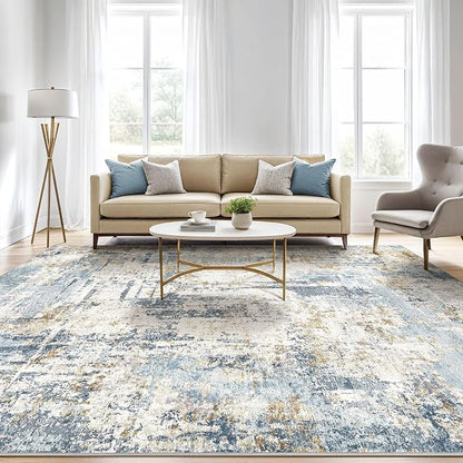 6x8 Area Rug Living Room: Washable Large Abstract Modern Soft Rugs Stain Resistant Indoor Floor Non Slip Accent Carpet for Bedroom Nursery Playroom Office Dining Room Dorm Home House- Light Blue