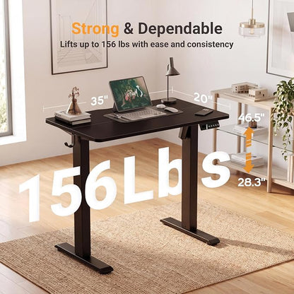 Claiks Electric Standing Desk, 35 x 20 Inch Small Height Adjustable Sit Stand Desk for Home Office, Computer Desk with Memory Presets, Cable Management & Headphone Hooks, 156 lbs Capacity, Black