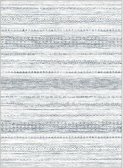 Nakagishi 6x9 Area Rugs Living Room: Washable Boho Large Neutral Soft Farmhouse Rug Stain Resistant Modern Indoor Floor Non-Slip Carpet for Bedroom Nursery Playroom Office Dining Room Dorm-White Blue