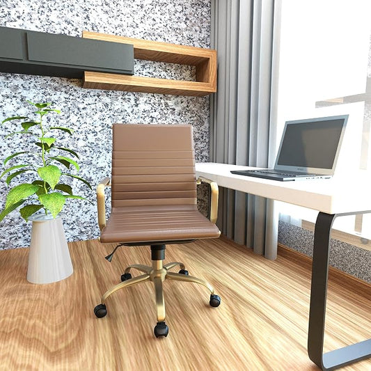LeisureMod Harris Modern Ergonomic Executive Office Chair, High-Back Leather Conference Desk Chair with Adjustable Height, Tilt Control, 360° Swivel & Gold Frame for Home Office
