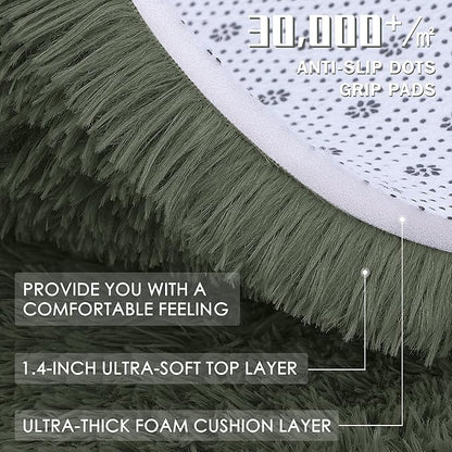 OLANLY 2x6 Machine Washable Runner Rugs for Hallway, Soft Fluffy Shaggy Bedside Rugs for Bedroom, Living Room, Indoor Floor Carpet for Kids Girls and Boys, Home Decor Aesthetic, Olive Green