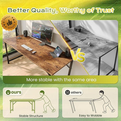 PRAISUN 39.4 Inch Computer Desk, Home Office Desk with Spacious Desktop, Modern Gaming Desk, Writing Study Table for Bedroom, Small Spaces, Work from Home Desk with Metal Frame, Rustic Brown