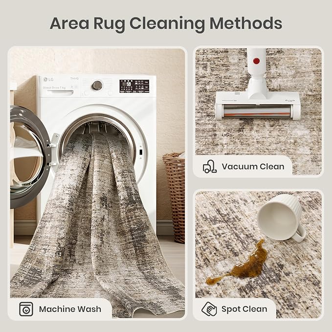 Valenrug Washable Rugs 5x7 - Stain Resistant 5x7 Area Rugs for Living Room, Non Slip Backing Abstract Rugs for Bedroom, Folable Machine Washable Area Rug(5'x7', Taupe)