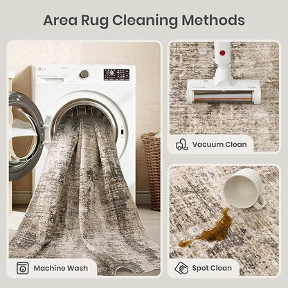 Valenrug Washable Rugs 3x5 - Stain Resistant 3x5 Area Rugs for Living Room, Non Slip Backing Abstract Entryway Rugs for Bedroom, Folable Machine Washable Area Rug(3'x5', Taupe)