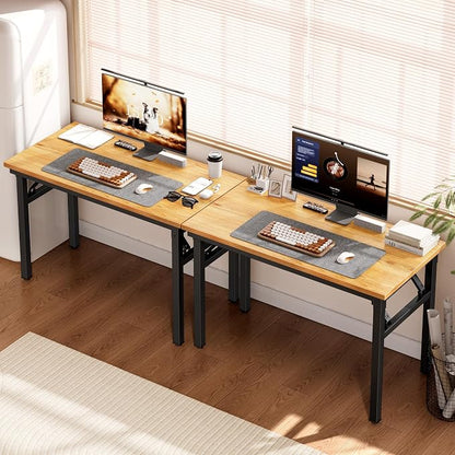 DlandHome Folding Desk for Small Spaces, 35.8'' Computer Desk Folding Table, Foldable Office Desk Computer Table Writing Workstation for Home Office, Study, Bedroom, No Assembly Required, Teak & Black