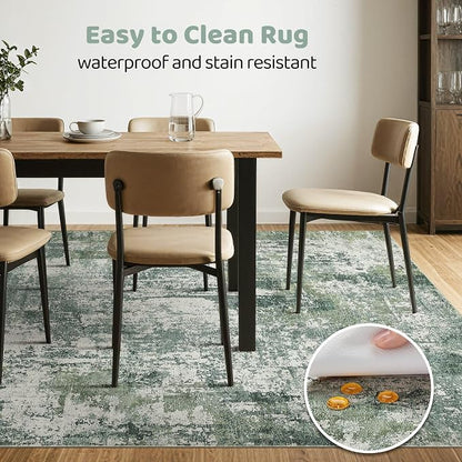 7x9 Area Rug Living Room: Washable Large Abstract Soft Stain Resistant Indoor Floor Rugs Non-Slip Accent Carpet for Bedroom Nursery Playroom Office Dining Room Home House- Dark Green