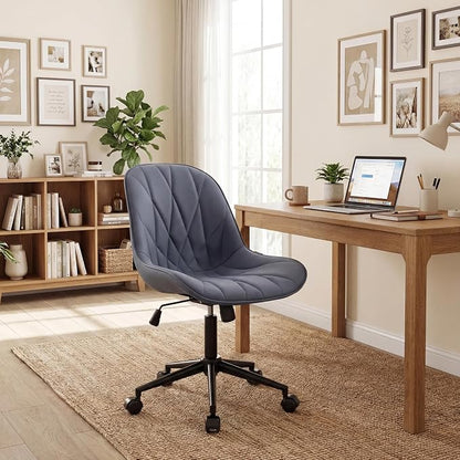 Rowill Modern Office Chair - Ergonomic Swivel Leather Desk Chair with Curved Backrest, Height Adjustable Rolling with Wheels, Perfect for Study Room & Office, Gray Purple