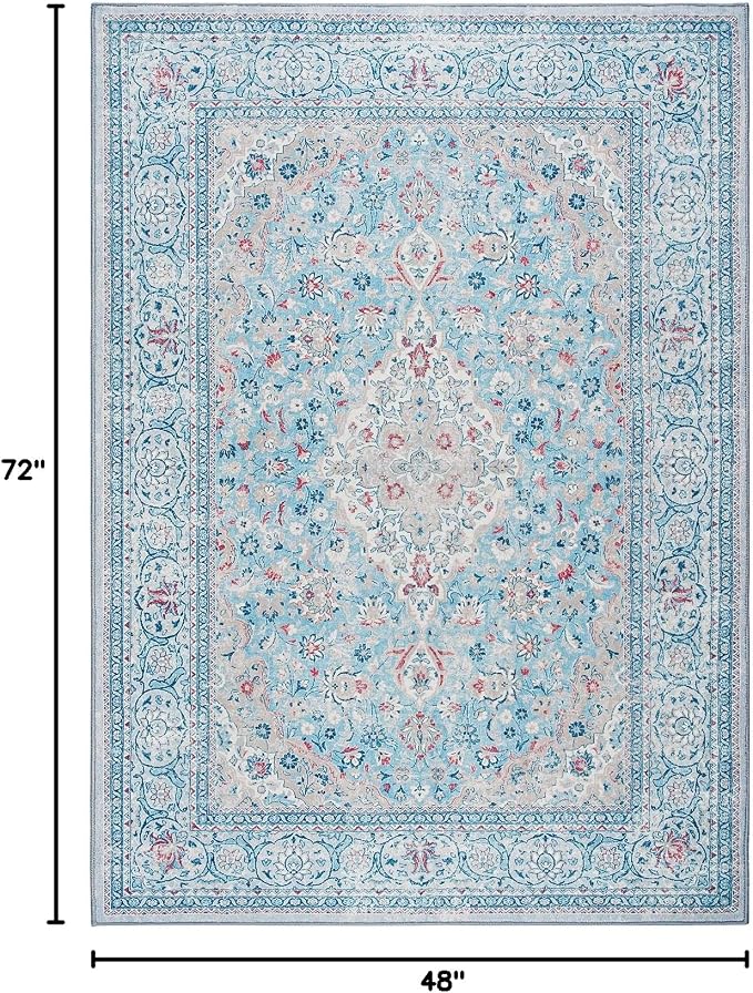 Goideal Washable Rug 4x6, Blue Area Rugs Non Slip, Indoor Low Pile Carpet with Rubber Backing for Living Room Kitchen Bathroom Entryway Office Bedroom