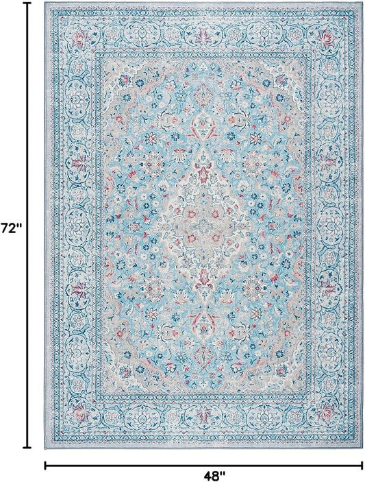 Goideal Washable Rug 4x6, Blue Area Rugs Non Slip, Indoor Low Pile Carpet with Rubber Backing for Living Room Kitchen Bathroom Entryway Office Bedroom