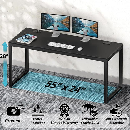 SHW 55-Inch Commercial-Grade Office Computer Desk, Black