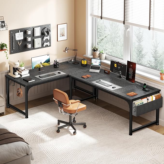 DurayLoly 63 x 24 inch Large Gaming Desk, 24mm Thick Desktop with RGB LED, Computer Desk with Built-in Power Outlets, Detachable Stand, 150LBS Heavy Duty, Ultimate Desk for Pro Gamers, Black