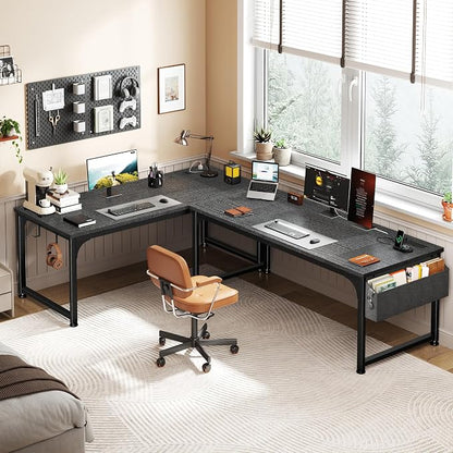 DurayLoly 63 x 24 inch Large Gaming Desk, 24mm Thick Desktop with RGB LED, Computer Desk with Built-in Power Outlets, Detachable Stand, 150LBS Heavy Duty, Ultimate Desk for Pro Gamers, Black