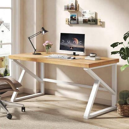 IBF 100% Solid Wood Desk, Minimalist Natural Real Wood Computer Desk, Rustic Desk for Home Office Writing Study, Industrial Wooden PC Gaming Workstation Table, Natrual Oak 47 inch