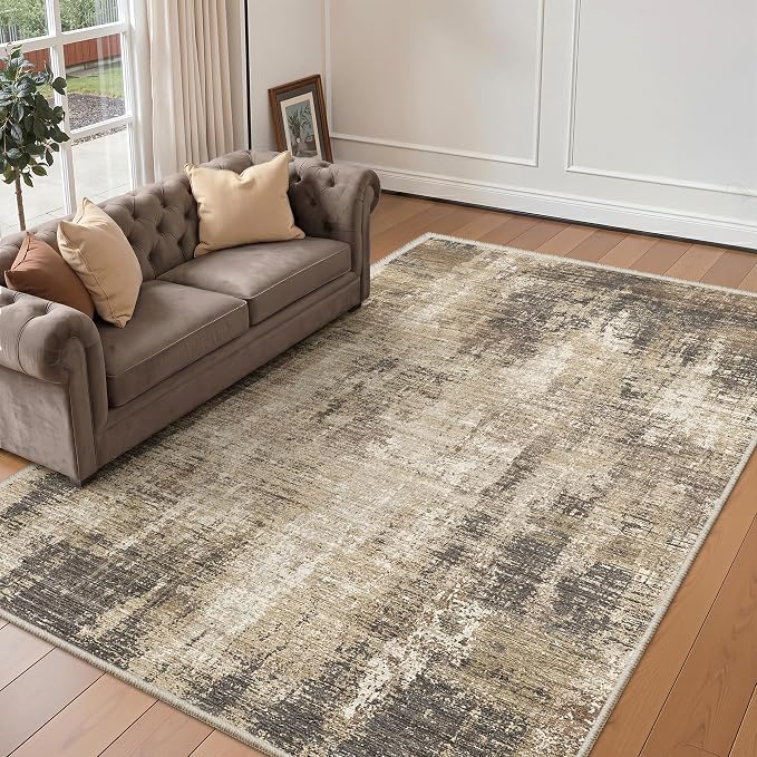 Valenrug Washable Rugs 5x8 - Stain Resistant 5x8 Area Rugs for Living Room, Non Slip Backing Abstract Rugs for Bedroom, Folable Machine Washable Area Rug(5'x8', Taupe)