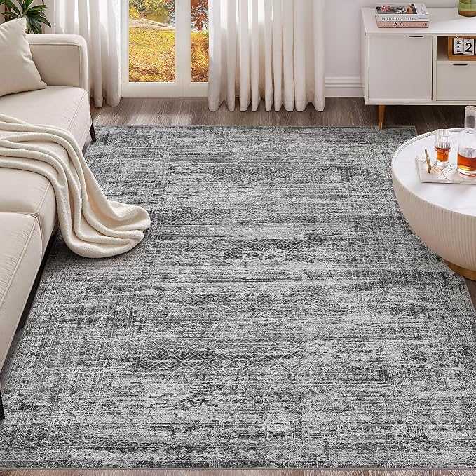 UERMEI 5x7 Area Rug Living Room Rugs - Washable Neutral Modern Abstract Soft Thin Rug Indoor Floor No Slip Rug Carpet for Bedroom Under Dining Table Home Office Decor - Dark Gray