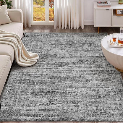 UERMEI 5x7 Area Rug Living Room Rugs - Washable Neutral Modern Abstract Soft Thin Rug Indoor Floor No Slip Rug Carpet for Bedroom Under Dining Table Home Office Decor - Dark Gray