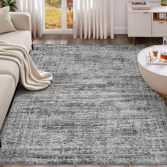 UERMEI 5x7 Area Rug Living Room Rugs - Washable Neutral Modern Abstract Soft Thin Rug Indoor Floor No Slip Rug Carpet for Bedroom Under Dining Table Home Office Decor - Dark Gray