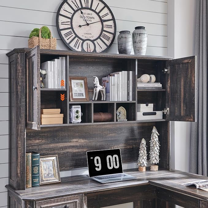 T4TREAM 59" Home Office Desk Hutch with Ample Storage, Only Match VSC Series Farmhouse Desk (Dark Rustic Oak)