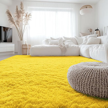 OLANLY 6x9 Machine Washable Large Area Rugs for Living Room, Bedroom, Soft Fluffy Shaggy Bedside Rug, Indoor Floor Carpet for Kids Girls and Boys, Dorms, Nursery, Home Decor Aesthetic, Yellow