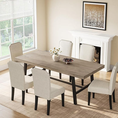 GarveeHome Industrial Dining Table for 6-8 People, 78.74" Long Large Kitchen Table with Sturdy Metal Frame, Rectangular Counter for Dinner, Kitchen, Dining Room (Grey, 79" Non-extendable)