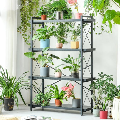 HCHQHS Bookshelf, 4-Tier Industrial Bookcase, Black Open Book Shelf, Freestanding Tall Bookshelves with Metal Frame