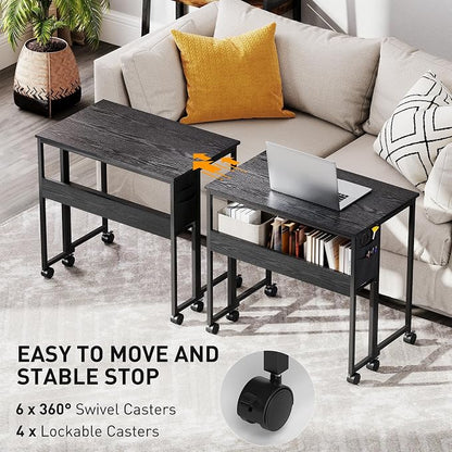 HOMCOM Small Folding Desk, Rolling Computer Desk Foldable with Storage Bag and Shelf, 31.5" Portable Writing Table on Wheels for Small Spaces, Home Office, Study, Easy Assembly, Black