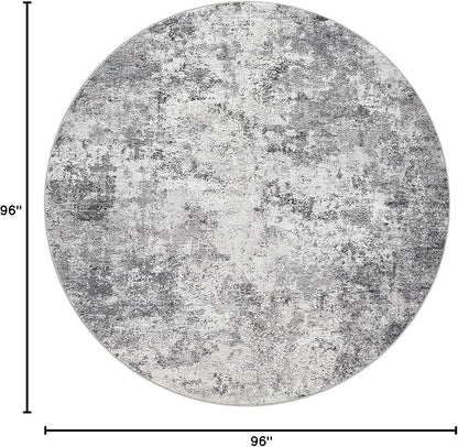 UERMEI 8ft Round Area Rug Living Room Rugs - 8x8 Washable Neutral Modern Abstract Soft Thin Rug Indoor Floor No Slip Rug Carpet for Bedroom Under Dining Table Home Office Decor - Grey