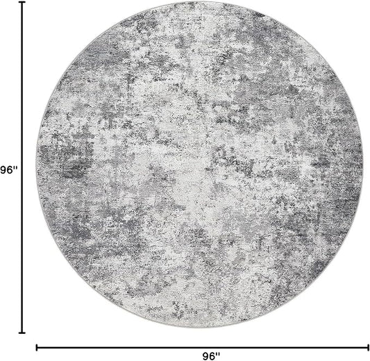 UERMEI 8ft Round Area Rug Living Room Rugs - 8x8 Washable Neutral Modern Abstract Soft Thin Rug Indoor Floor No Slip Rug Carpet for Bedroom Under Dining Table Home Office Decor - Grey