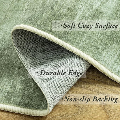 BILEEHOME Olive Green 9x12 Area Rug Living Room Minimalist Modern Abstract Style Extra Large Rugs for Office Dining Room Table Loden Green Low Pile Floor Covering Carpet with Non Slip Washable
