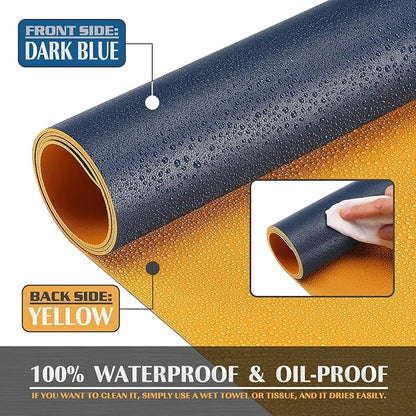 K KNODEL Large Office Leather Desk Mat, Mouse and Keyboard Pad, Computer and Laptop Mat, Desktop Protector and Cover, Writing Pad and Blotter (31.5"x15.7", Dark Blue)