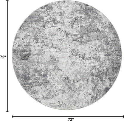 UERMEI 6ft Round Area Rug Living Room Rugs - 6x6 Washable Neutral Modern Abstract Soft Thin Rug Indoor Floor No Slip Rug Carpet for Bedroom Under Dining Table Home Office Decor - Grey