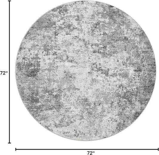 UERMEI 6ft Round Area Rug Living Room Rugs - 6x6 Washable Neutral Modern Abstract Soft Thin Rug Indoor Floor No Slip Rug Carpet for Bedroom Under Dining Table Home Office Decor - Grey