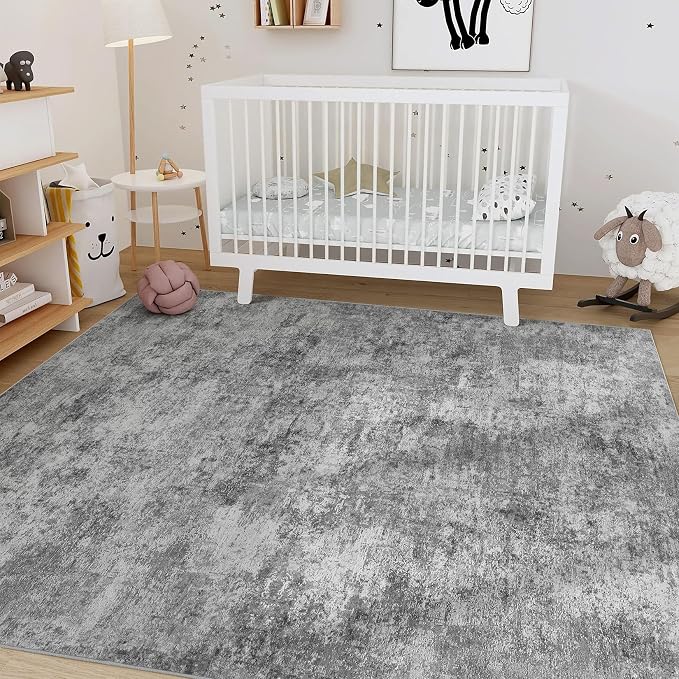 Nakagishi 6x9 Area Rugs Living Room: Washable Abstract Large Neutral Soft Rug Stain Resistant Modern Indoor Floor Non-Slip Carpet for Bedroom Nursery Kids Playroom Office Dining Room Dorm- Grey