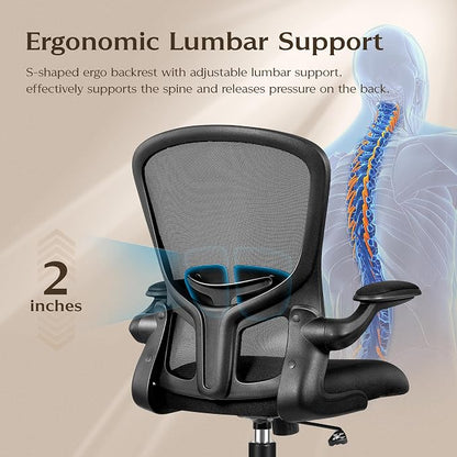FelixKing Office Desk Chairs, Ergonomic PC Desk Chair with Wheels, Adjustable Lumbar Support and Height, Swivel Computer Chair with Flip-up Armrests, Ergo Mesh Backrest for Working (Black, Pack of 6)
